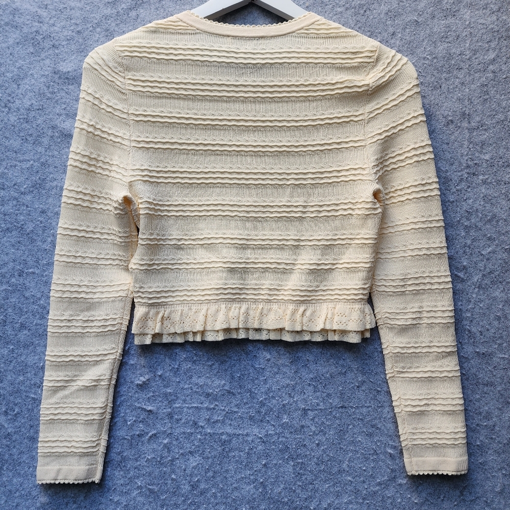 Sandro Ruffled Knit Cardigan with Ruffle Hem In Cream - Picture 3 of 9